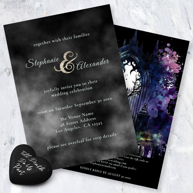 Invitation Mariage du cimetière gothique de fumée noire (Créateur téléchargé)