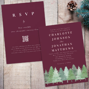 Invitation Mariage du code QR de la forêt boisée moderne