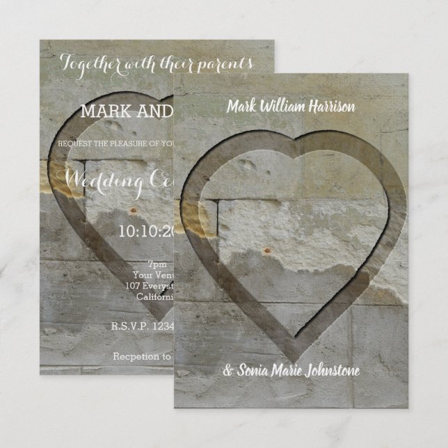 Invitation Mariage du coeur de pierre (Devant / Derrière)