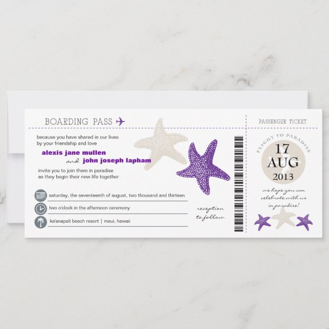 Invitation Mariage du Col d'embarquement de Starfish (Devant)