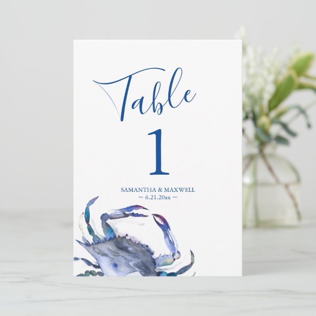 Invitation Mariage du crabe d'aquarelle bleu côtier Numéro de (Debout devant)