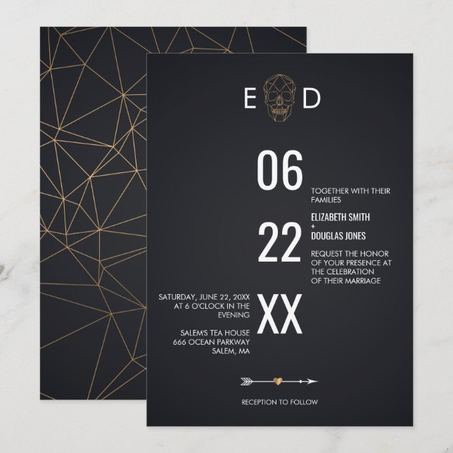 Invitation Mariage du crâne géométrique (Devant / Derrière)