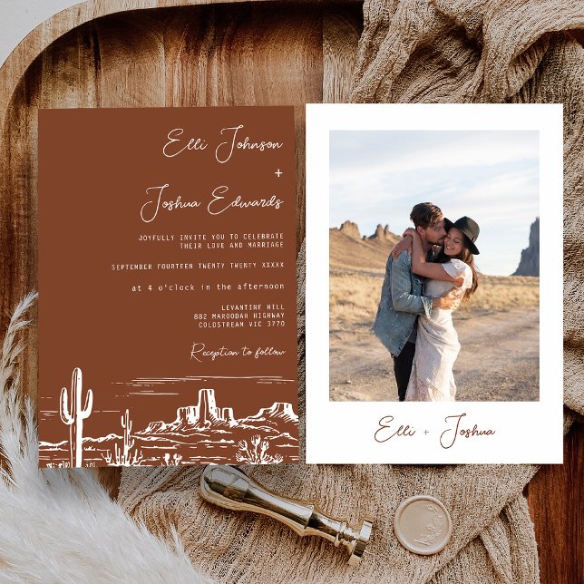 Invitation Mariage du désert de Terracotta moderne (Boho Terracotta Desert Wedding Invitation, Terracotta Wedding Invitation Rust Minimalist Wedding)