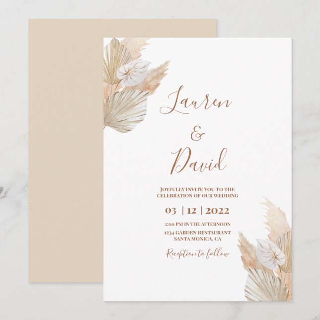 Invitation Mariage du désert Pampas Grass (Devant / Derrière)