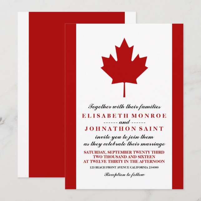 Invitation Mariage du drapeau canadien (Devant / Derrière)