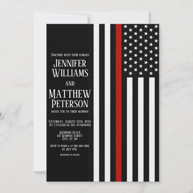 Invitation Mariage du drapeau des pompiers de la ligne rouge  (Devant)