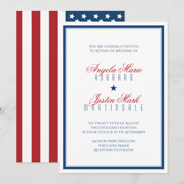 Invitation Mariage du drapeau patriotique américain (Devant / Derrière)