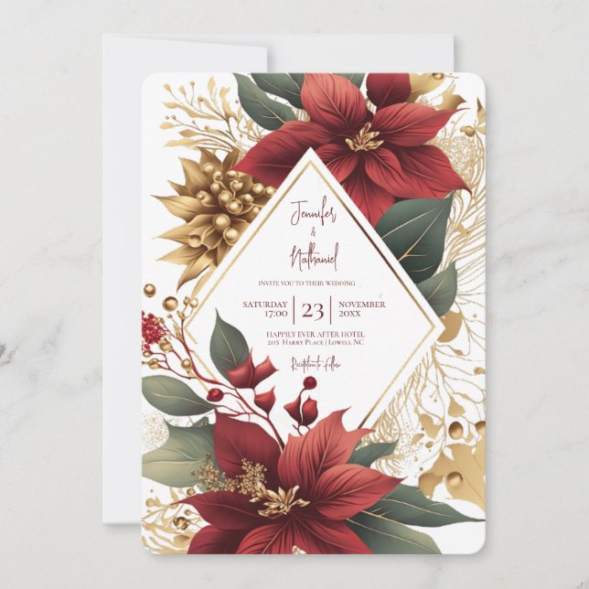 Invitation Mariage du festival de Noël d'or de Poinsettia (Devant)