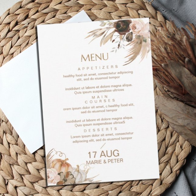 Invitation Mariage du menu Boho Fall Parties scintillant (#zazzlemade #menuwedding #boho invitation #fall)