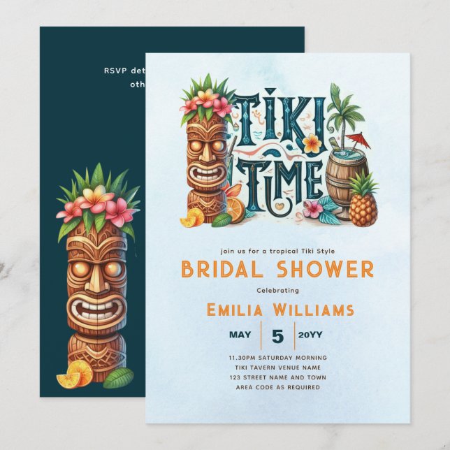 Invitation Mariage du parti Tropical Tiki Luau Fête des marié (Devant / Derrière)