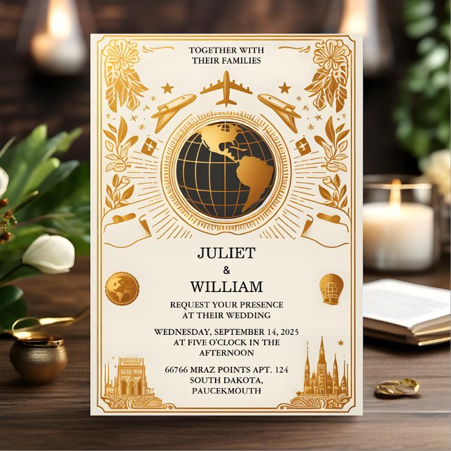Invitation Mariage du pass d'embarquement du ticket d'or invi (Créateur téléchargé)