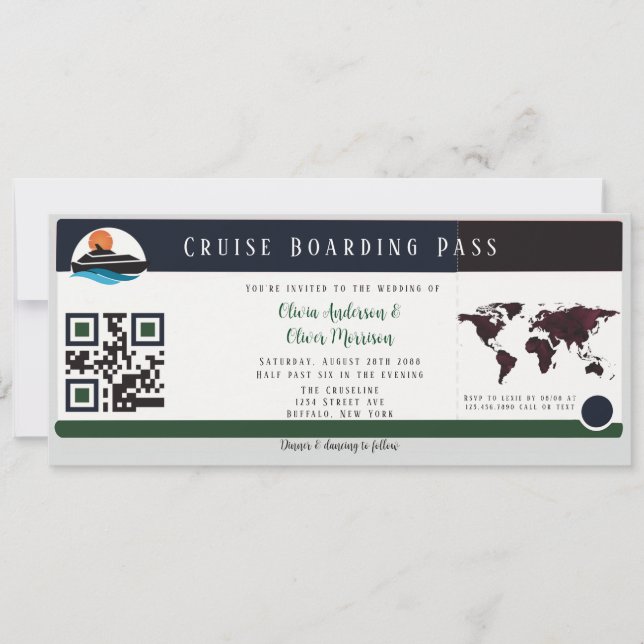 Invitation Mariage du Pass d'embarquement Marine Marsala Gree (Devant)