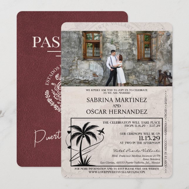 Invitation Mariage du passeport de la Bourgogne Puerta Vallar (Devant / Derrière)