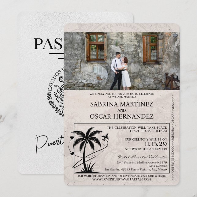 Invitation Mariage du passeport de la Puerta Vallarta (Devant / Derrière)