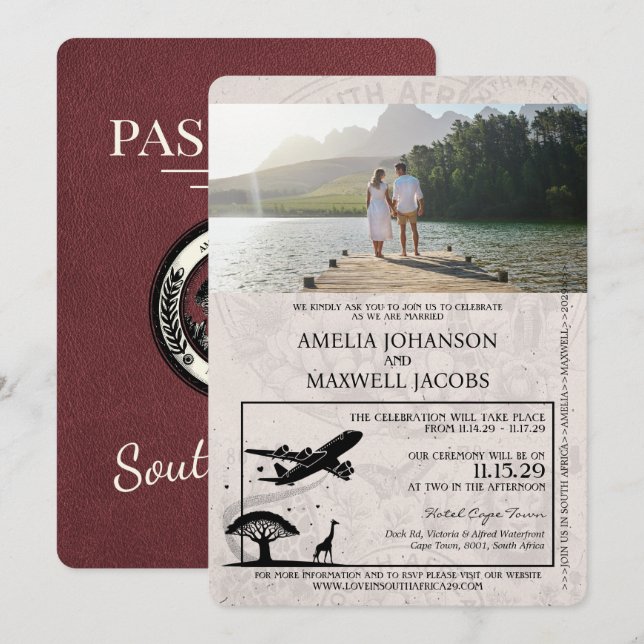 Invitation Mariage du passeport de l'Afrique du Sud de Bourgo (Devant / Derrière)