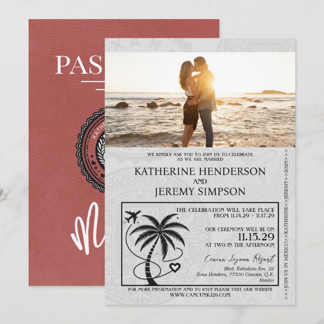 Invitation Mariage du passeport mexicain de la Bourgogne légè (Devant / Derrière)