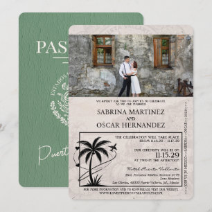Invitation Mariage du passeport Sage Green Puerta Vallarta