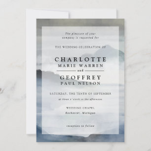Invitation mariage du paysage de la brume d'aquarelle bleu d'