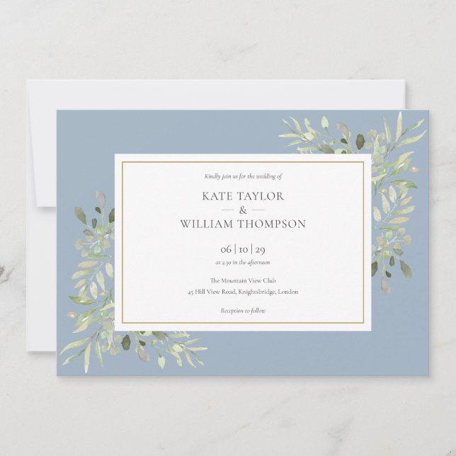 Invitation Mariage du paysage de la photo bleu-vert Dusty (Devant)