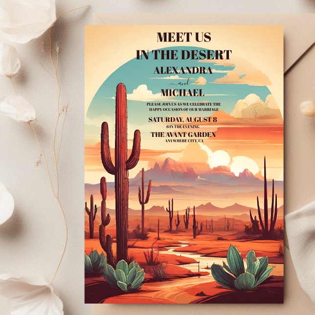 Invitation Mariage du paysage du désert de Retro Cactus (Créateur téléchargé)