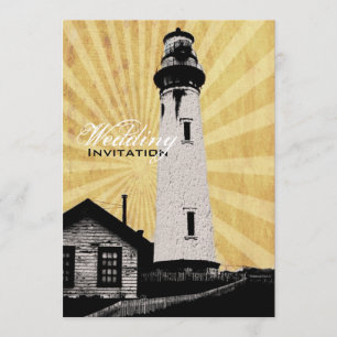 Invitation Mariage du phare marin du littoral jaune