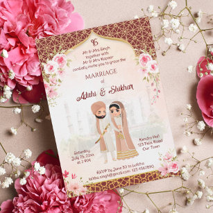 Invitation Mariage du Punjabi maroon indien marié