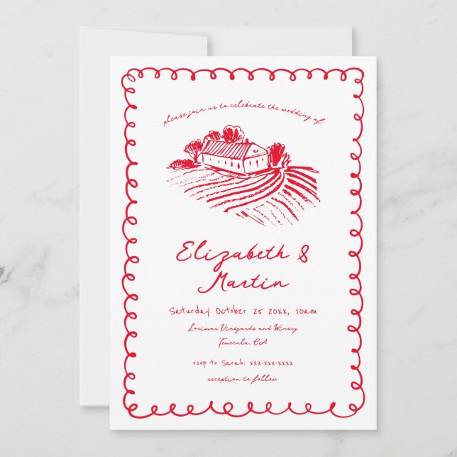 Invitation Mariage du site du vignoble funky tiré à la main r (Devant)