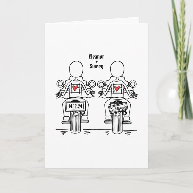 Invitation Mariage du soir de moto de deux mariées sur mesure (Devant)