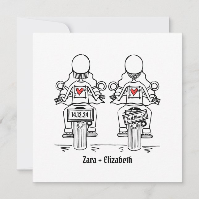 Invitation Mariage du soir de moto de deux mariées sur mesure (Devant)