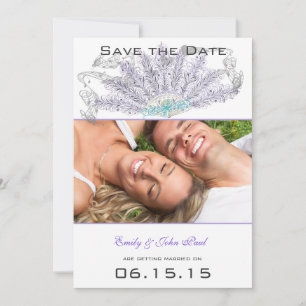 Invitation Mariage du ventilateur en plumes Vintages violet E