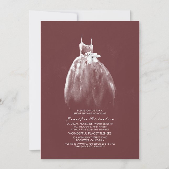 Invitation Mariage du vin Gown Bourgogne Fête des mariées (Devant)