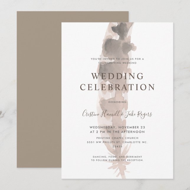 Invitation Mariage du week-end de Thanksgiving| Plumes turque (Devant / Derrière)