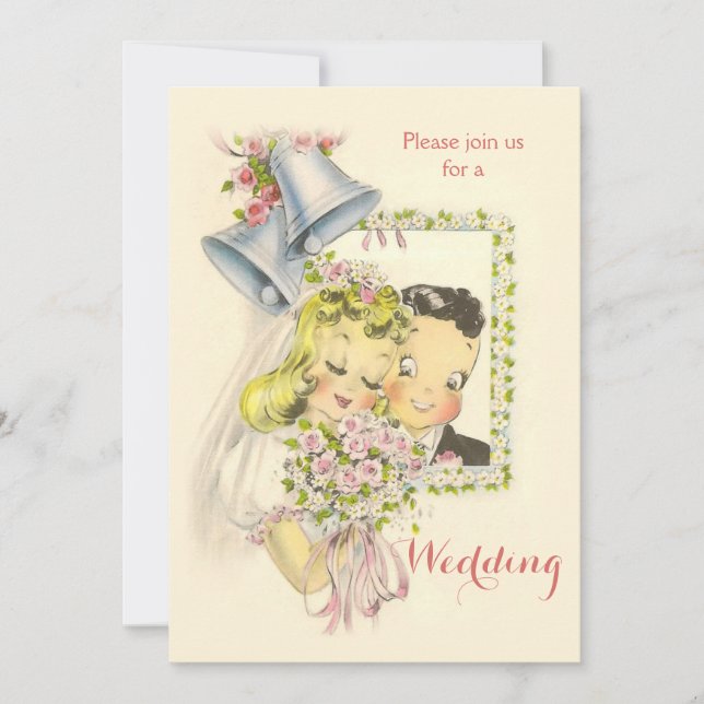Invitation Mariage d'une mariée et d'une chambre rétro (Devant)
