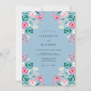 Invitation Mariage Dusty Blue Floral Embrace