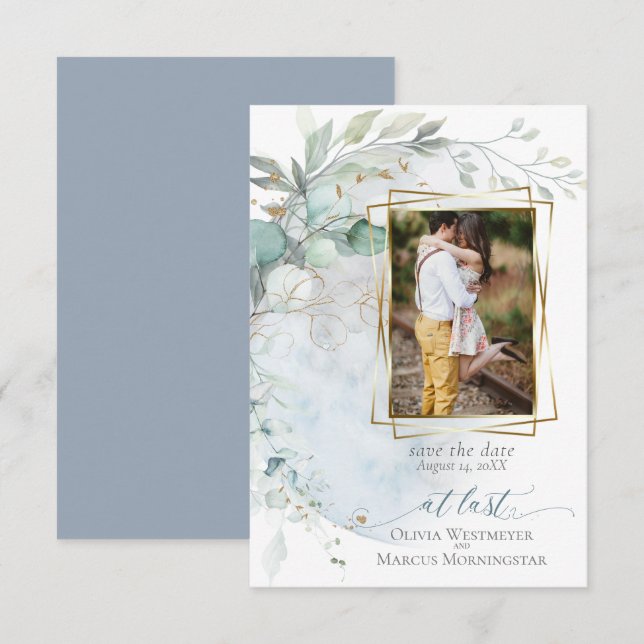 Invitation Mariage | Dusty Blue Over the Moon in Love (Devant / Derrière)