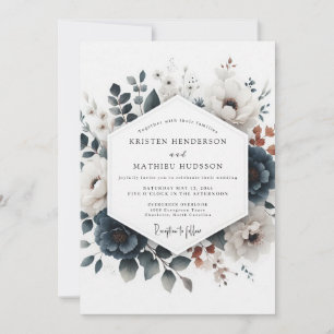 Invitation Mariage Dusty Blue Russet Flora