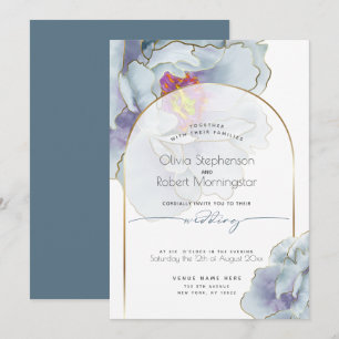 Invitation MARIAGE Dusty Blue Tropical Peony