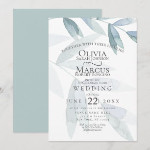 Invitation Mariage Dusty Blue Watercolor Eucalyptus Feuille