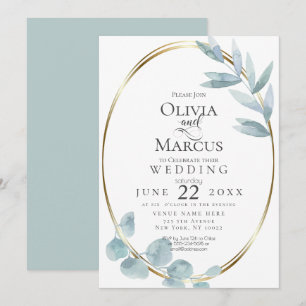 Invitation Mariage Dusty Blue Watercolor Eucalyptus Feuille