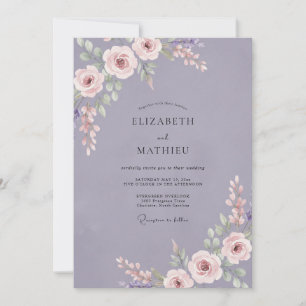 Invitation Mariage dusty vintage mauve ranunculus eucalyptus