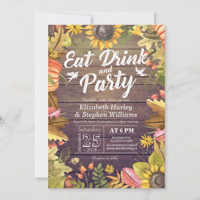 Invitation Mariage EAT Boisson et fête Feuilles Citrouille (Devant)