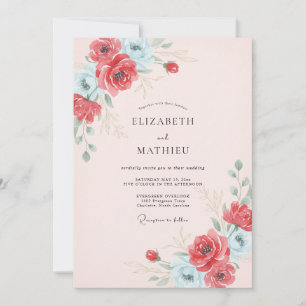 Invitation Mariage Écarlate Azur Ranunculus Eucalyptus