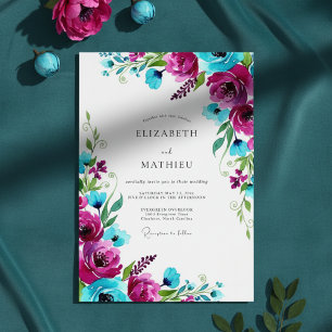 Invitation Mariage Éclaboussure de Fleur Magenta