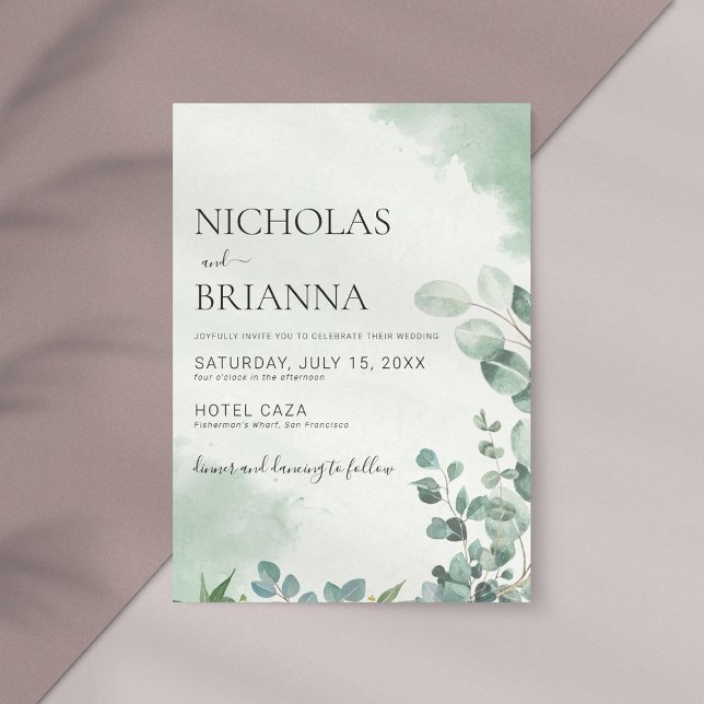 Invitation Mariage écologique minimaliste d'Eucalyptus (Créateur téléchargé)