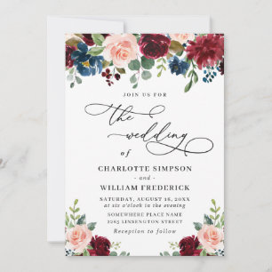 Invitation Mariage écologique Rose Eucalyptus de la marine de