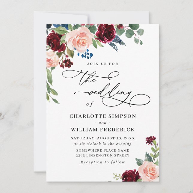 Invitation Mariage écologique Rose Eucalyptus de la marine de (Devant)