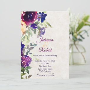 Invitation Mariage économique avec des fleurs roses et violet