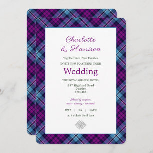 Invitation Mariage écossais Tartan bleu violet
