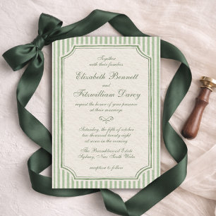 Invitation Mariage écrit à la main avec rayures vert sauge vi