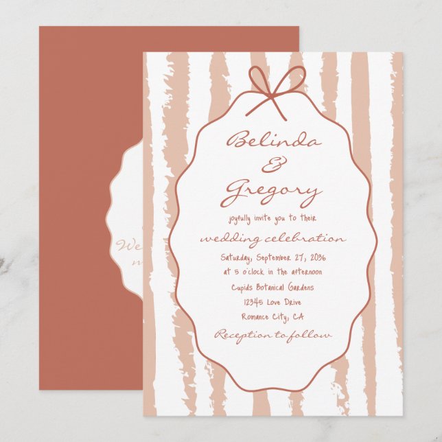 Invitation Mariage écrit main rayures capricieuses  (Devant / Derrière)